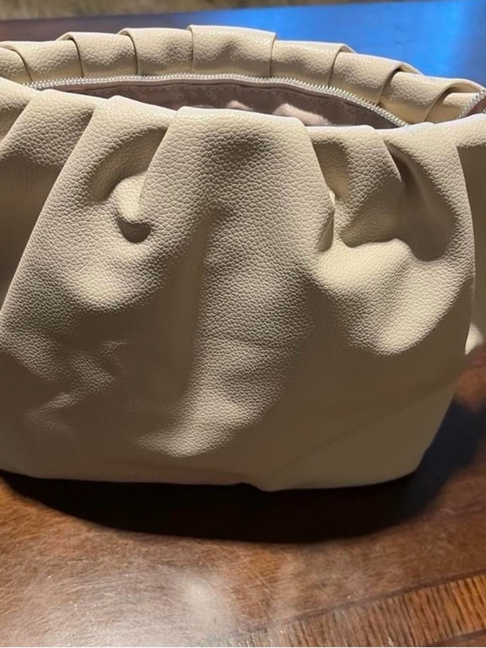 Cream Gathered-Top Cosmetic Pouch